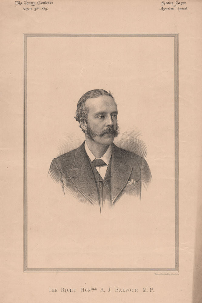 The Right Honourable A.J. Balfour M.P (later Prime Minister) 1889 old print